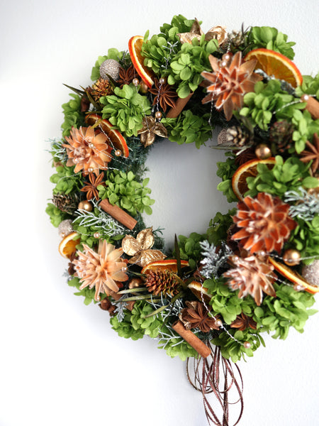 【送料無料・完成品】クリスマスリース（2025プリザGR）