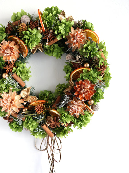 【送料無料・完成品】クリスマスリース（2025プリザGR）