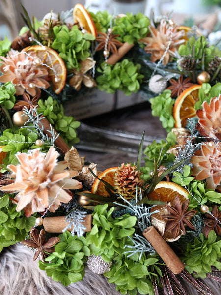 【送料無料・完成品】クリスマスリース（2025プリザGR）