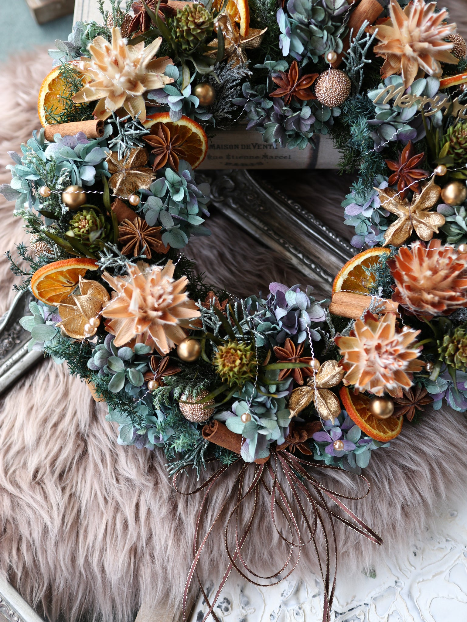 【送料無料・完成品】クリスマスリース（2025プリザBP）